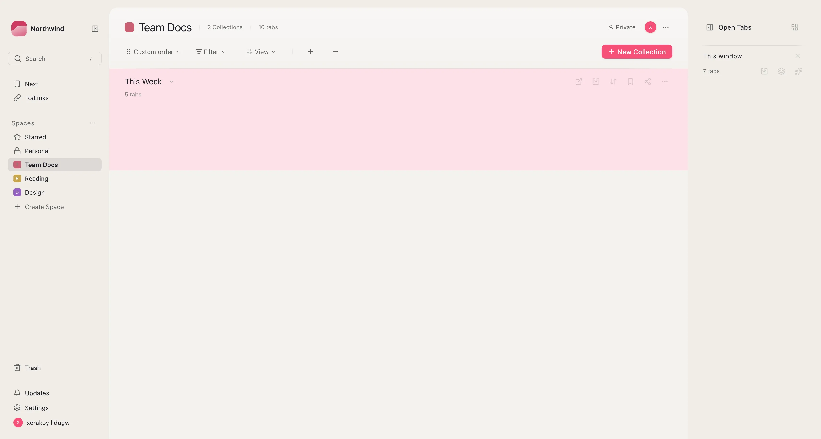 Toby dashboard — an empty collection, ready to be filled