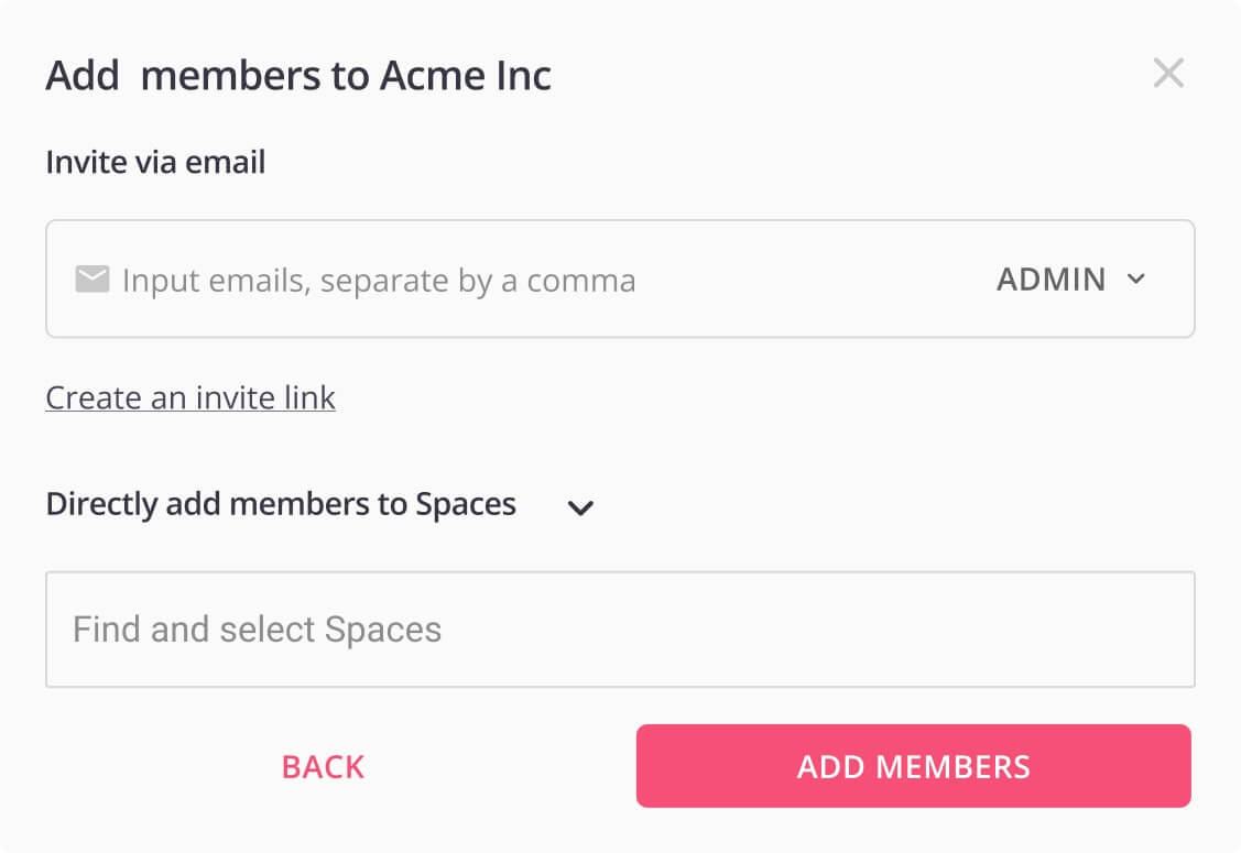 Toby interface showing how to add team members for collaboration