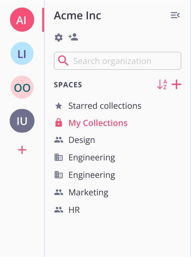 Toby sidebar showing organized workspaces and projects